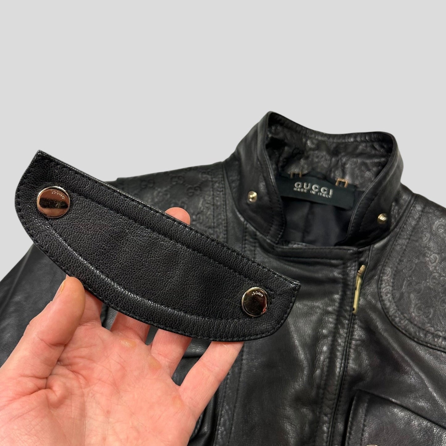 Gucci by Tom Ford 2003 GG Monogram Leather Belted Jacket - IT42