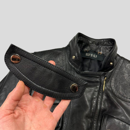 Gucci by Tom Ford 2003 GG Monogram Leather Belted Jacket - IT42