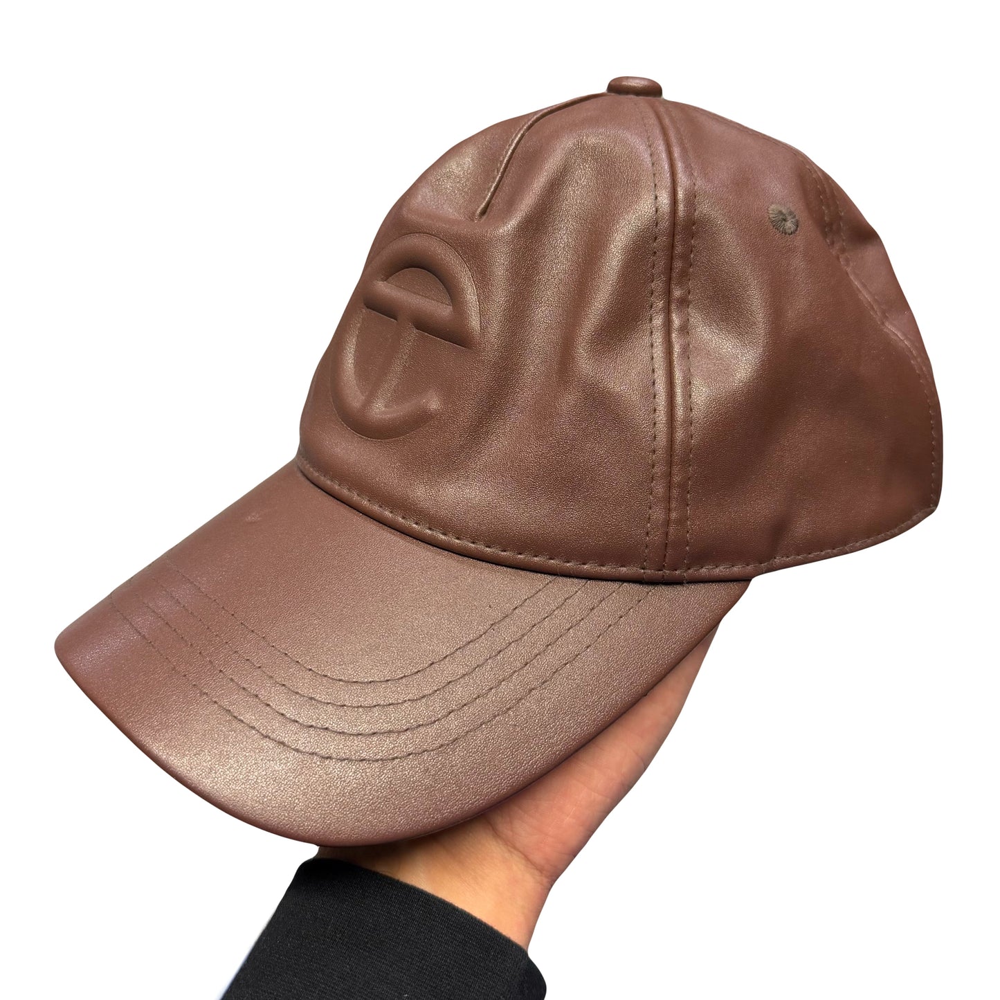 Telfar Embossed Leather Cap In Brown (OS) | O/S, Brown