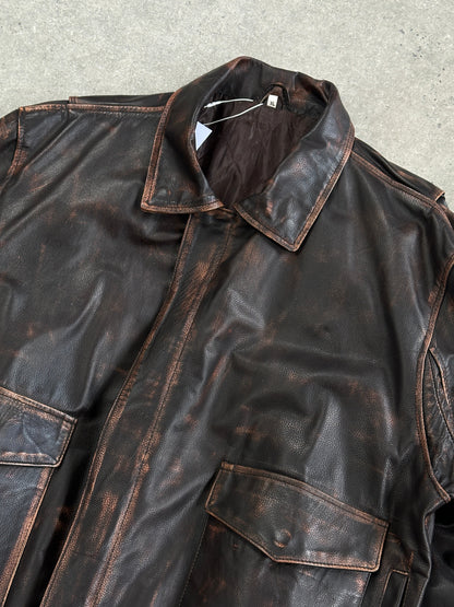 Vintage Distressed Leather Jacket - XL