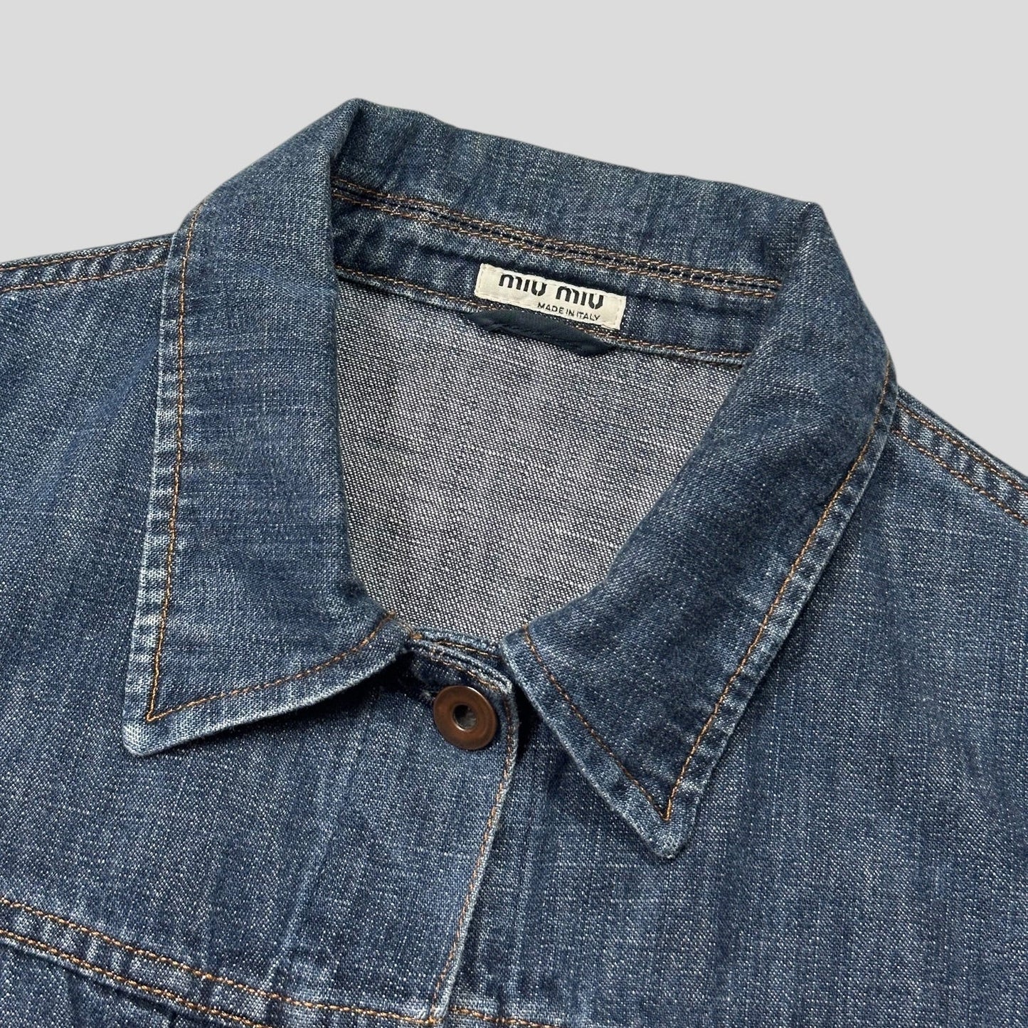 Miu Miu 2001 Runway Denim Fiammoto Pleated Work Jacket - S/M | Default Title, Red