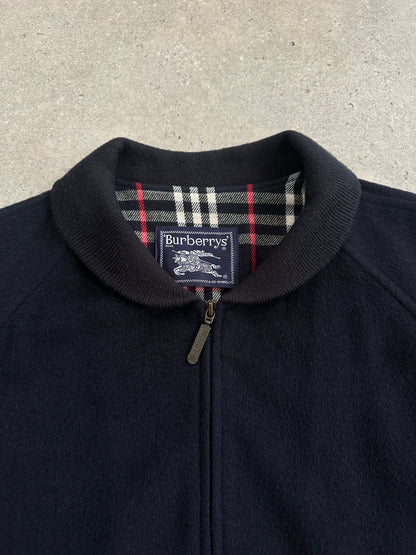 Burberry 1990s Pure Wool Check Logo Bomber Jacket - L/XL