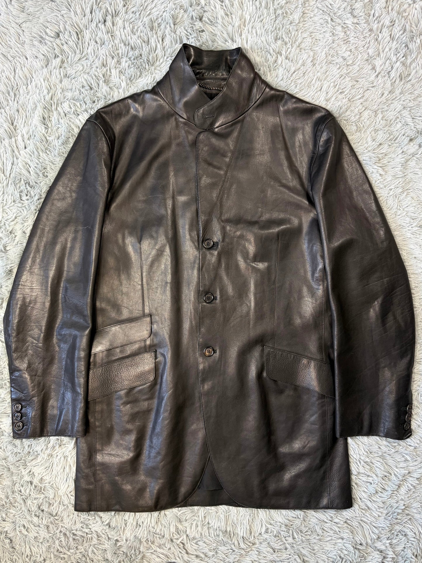 Prada Milano 00’s Black Leather Lined Asymmetric Blazer Coat - IT52 | O/S, Black