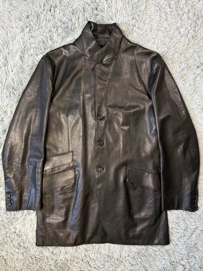 Prada Milano 00’s Black Leather Lined Asymmetric Blazer Coat - IT52 | O/S, Black
