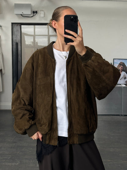 Vintage 1990s Suede Bomber Jacket - XL