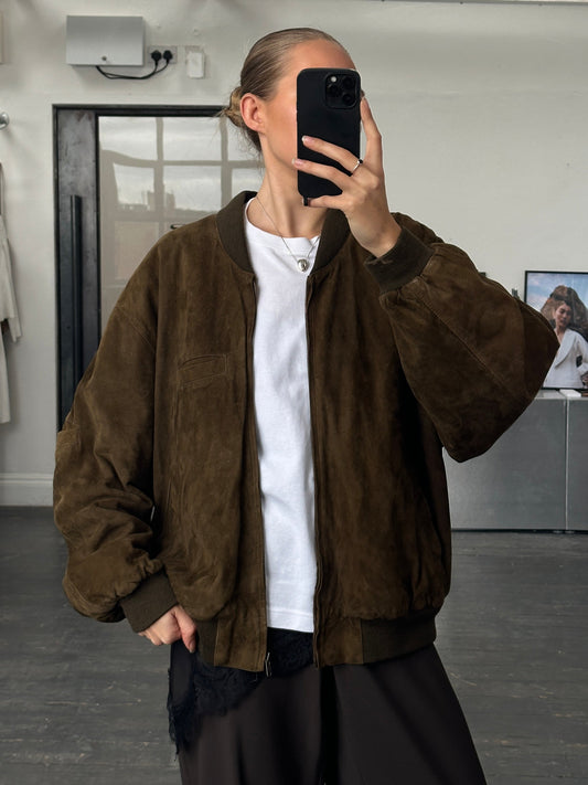 Vintage 1990s Suede Bomber Jacket - XL