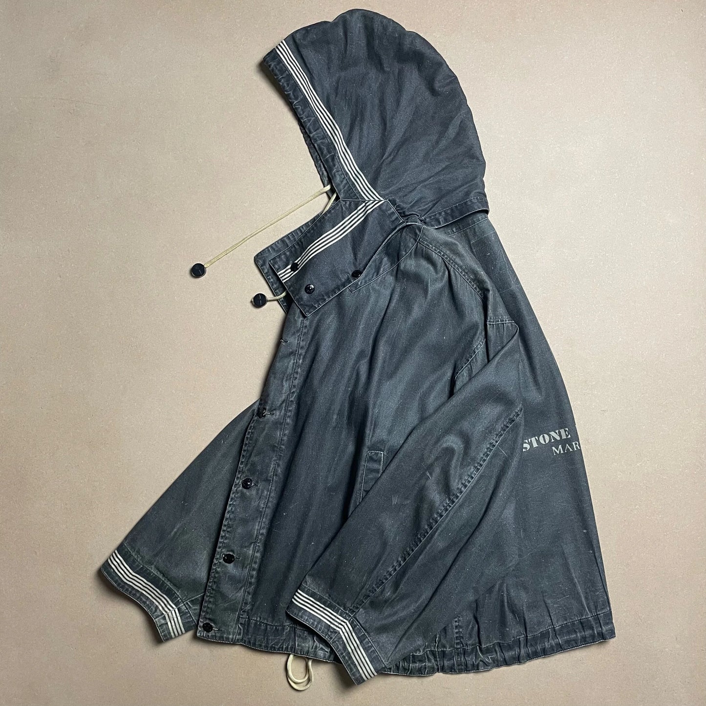 S/S 1986 Charcoal Grey Sail Cloth Marina Spell Out Hooded Coach Jacket