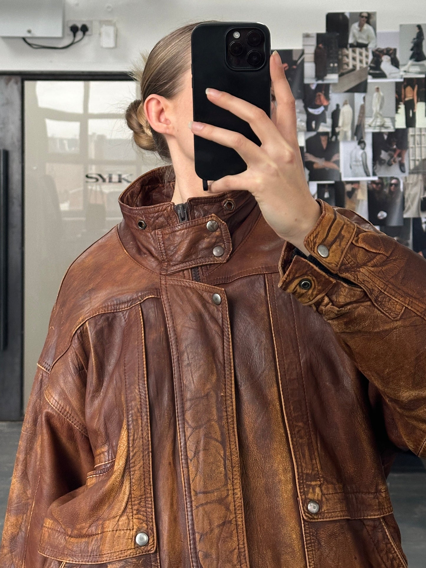 Vintage 1990s Aged Leather Bomber Jacket - XL
