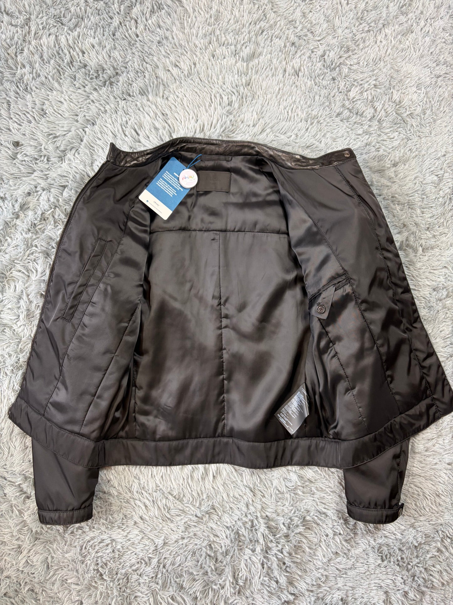 Prada Milano 2011 Gabardine Nylon Leather Hybrid Biker Jacket - S/M | O/S, Black