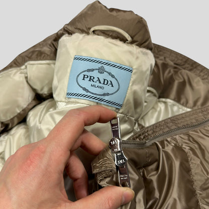 Prada Milano 2017 Satin Champagne Nylon Down Logo Gilet - IT40 (UK8)