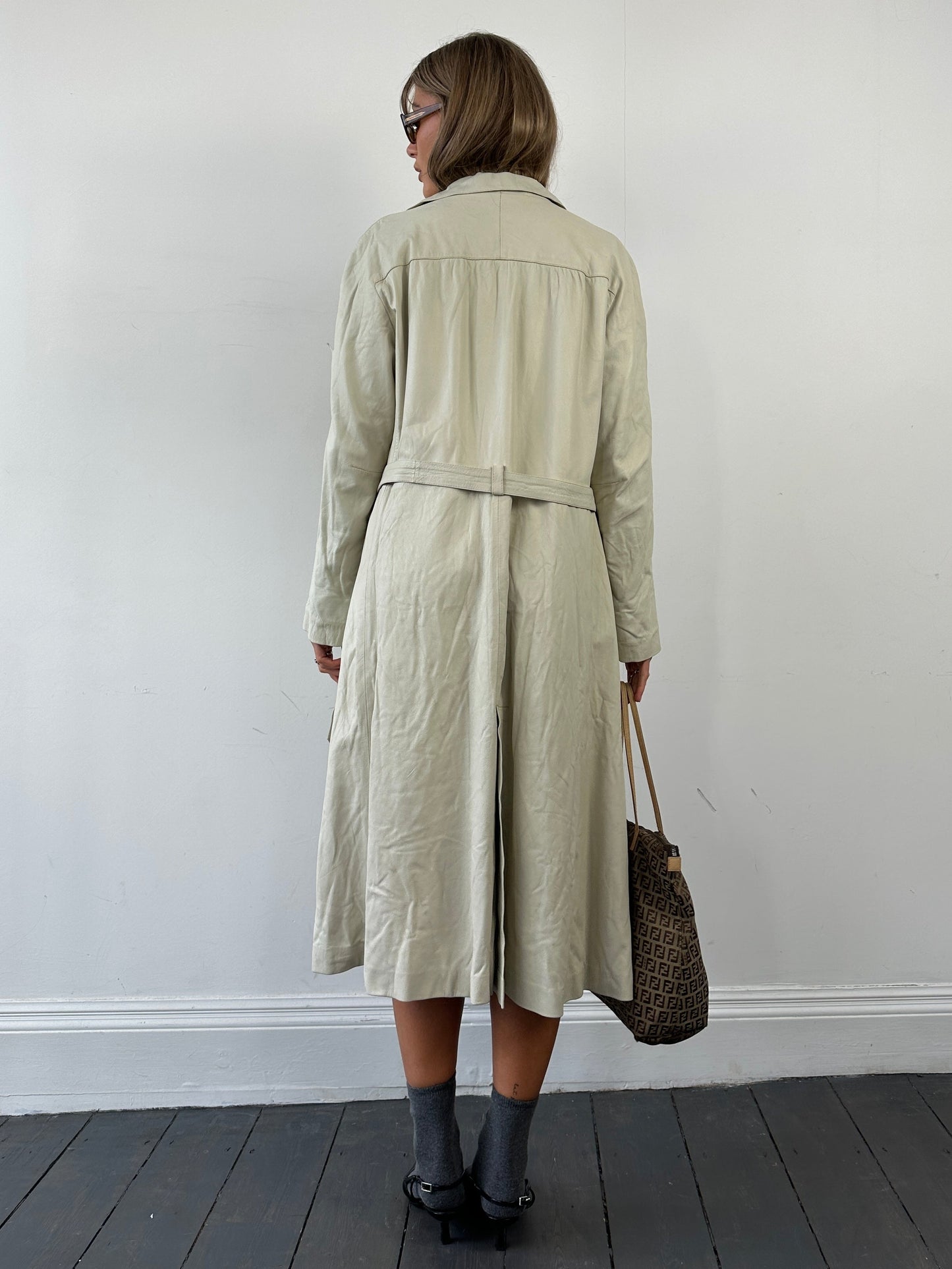 Vintage Belted Leather Trench Coat - M