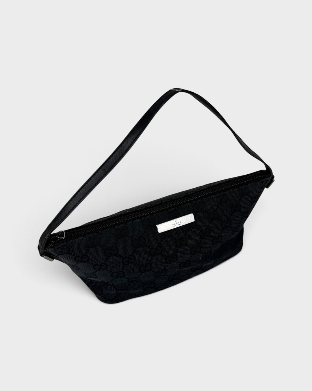 90s Gucci GG Black Monogram Pochette Boat Bag | O/S, Black