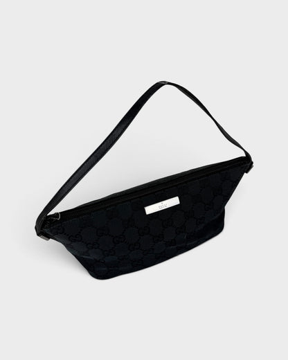 90s Gucci GG Black Monogram Pochette Boat Bag | O/S, Black