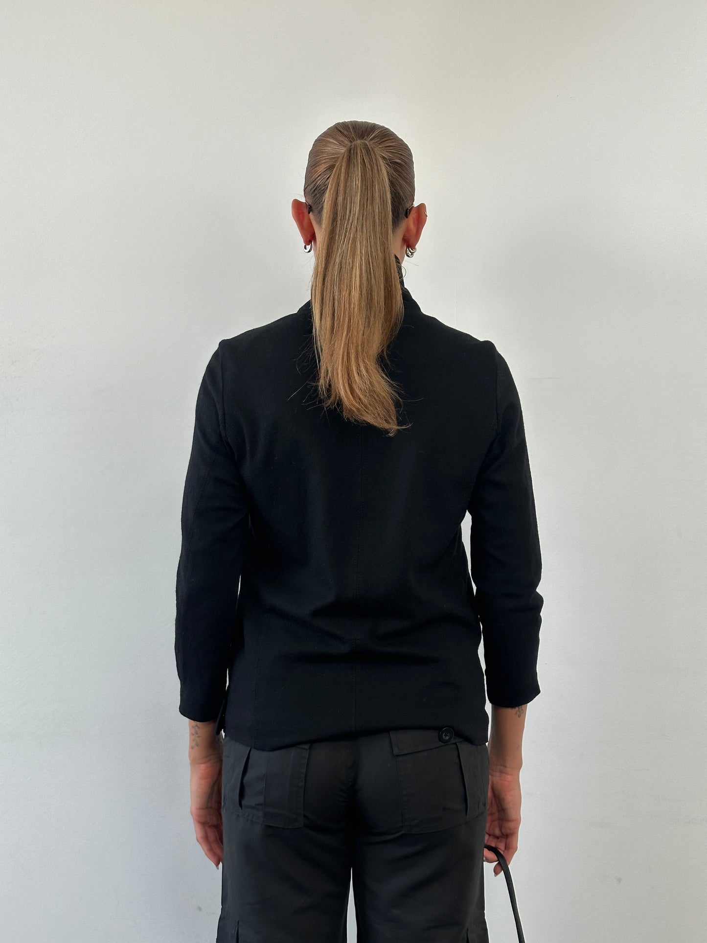 Helmut Lang Asymmetric High Neck Wool Belted Jacket - S