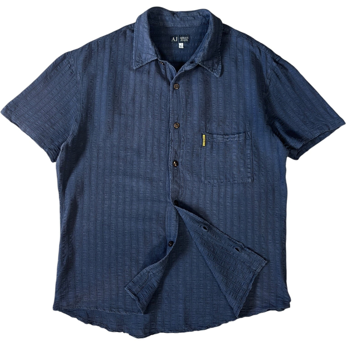 Armani Jeans 00's Linen Short Sleeve Shirt M | Medium, Navy