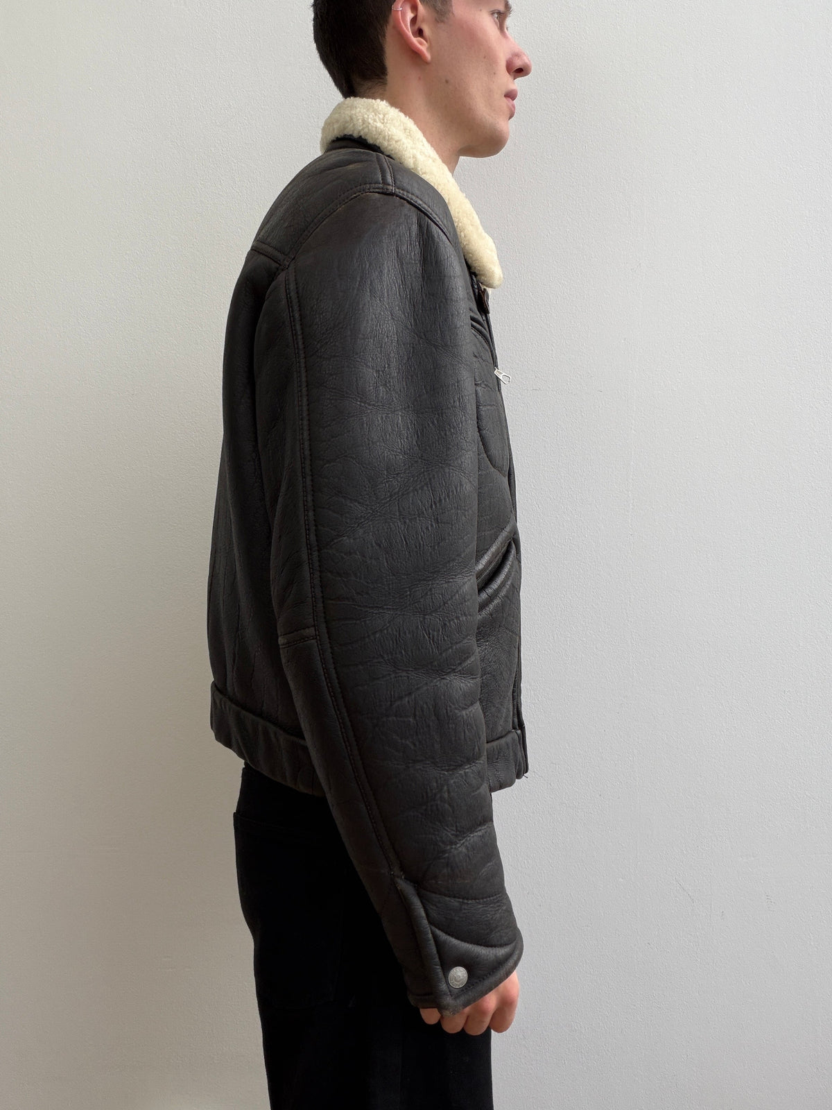Armani Jeans 90s Sheepskin Leather Jacket | O/S, Black