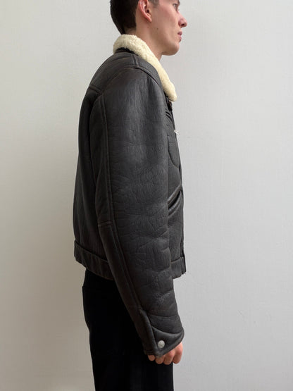 Armani Jeans 90s Sheepskin Leather Jacket | O/S, Black