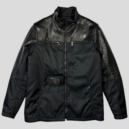 Prada Milano 2011 Gabardine Nylon Leather Jacket + Belt - M | Default Title, Black