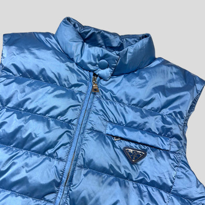 Prada Milano 2011 Satin Blue Nylon Down Logo Gilet