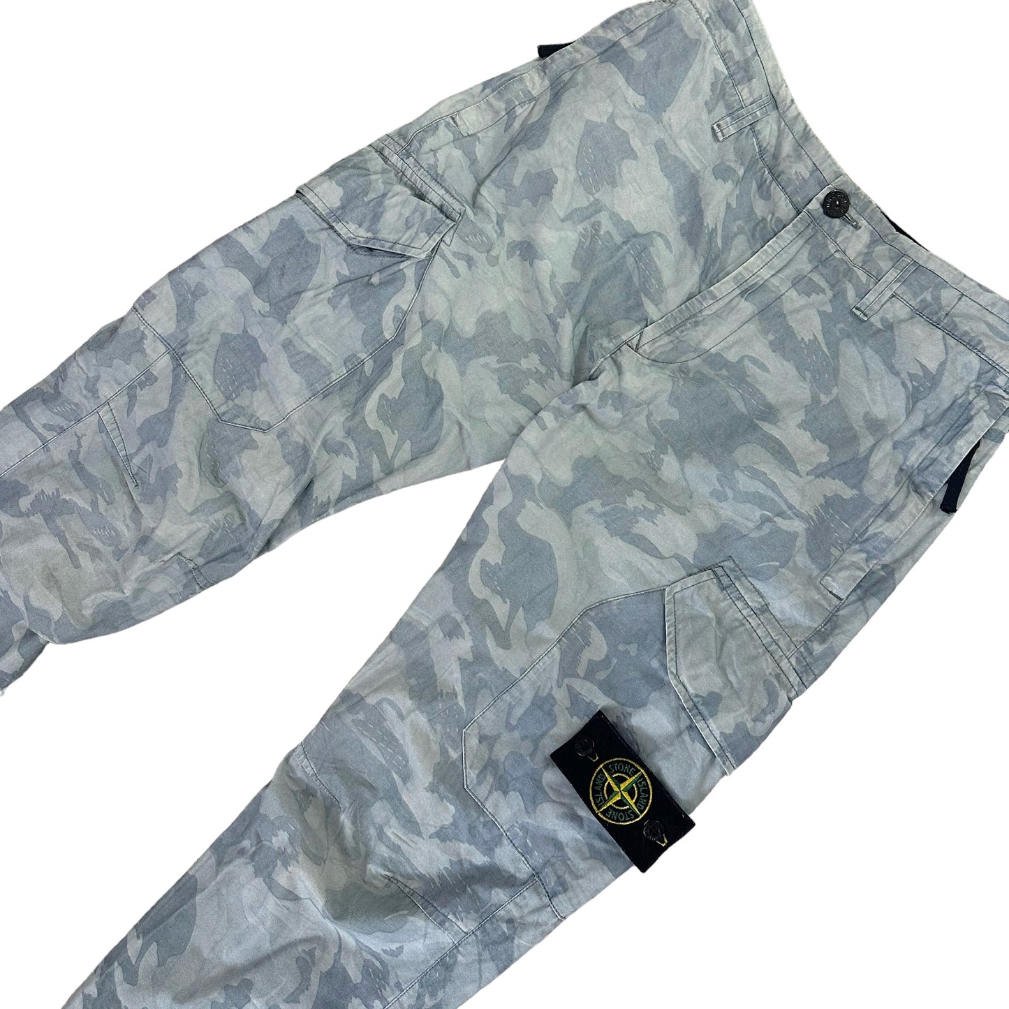 Stone Island Light Blue Camouflage Slim Cargo Trousers