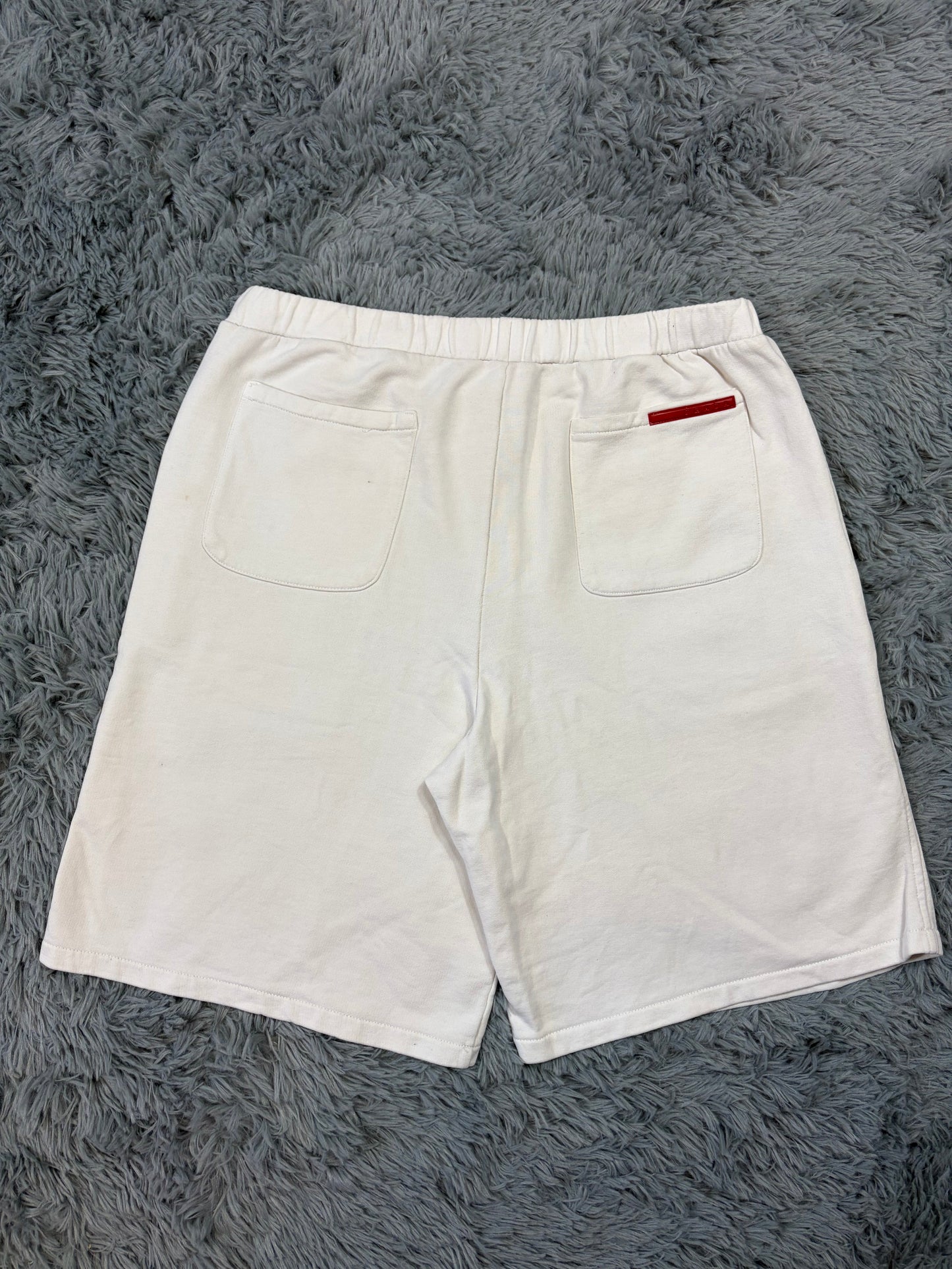 Prada Sport 2010 Red Tab Baggy White Cotton Jogger Shorts - L | O/S, Red