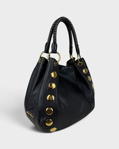 2010s Miu Miu Black Leather Studded Bucket Bag | O/S, Multicoloured