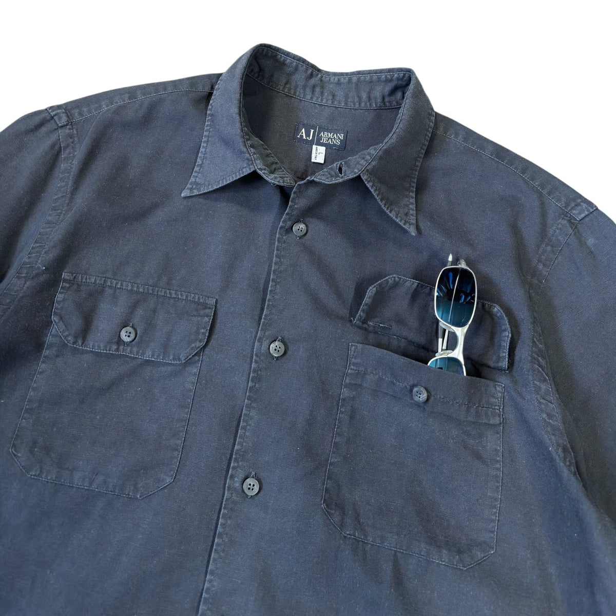 Armani Jeans 00’s Linen Short Sleeve Shirt L | Large, Navy