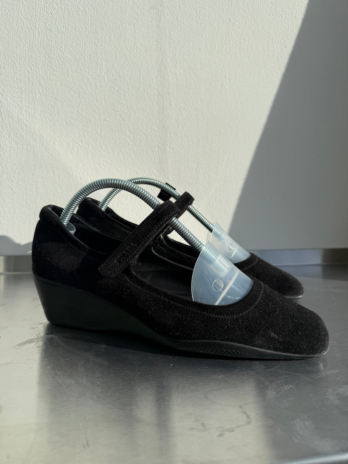 Prada Sport Suede Wedge Mary Janes | UK 37.5, Black