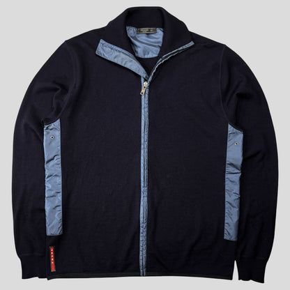 Prada Milano 2017 Nylon Panelled Red Tab Logo Knit Cardigan - IT52 | O/S, Multicoloured