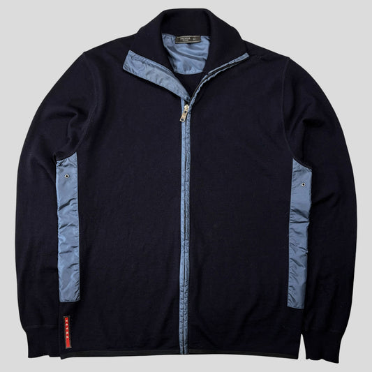 Prada Milano 2017 Nylon Panelled Red Tab Logo Knit Cardigan - IT52 | O/S, Multicoloured