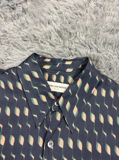 Dries Van Noten SS24 Satin Graphic Print Cuban Shirt - M | O/S, Blue