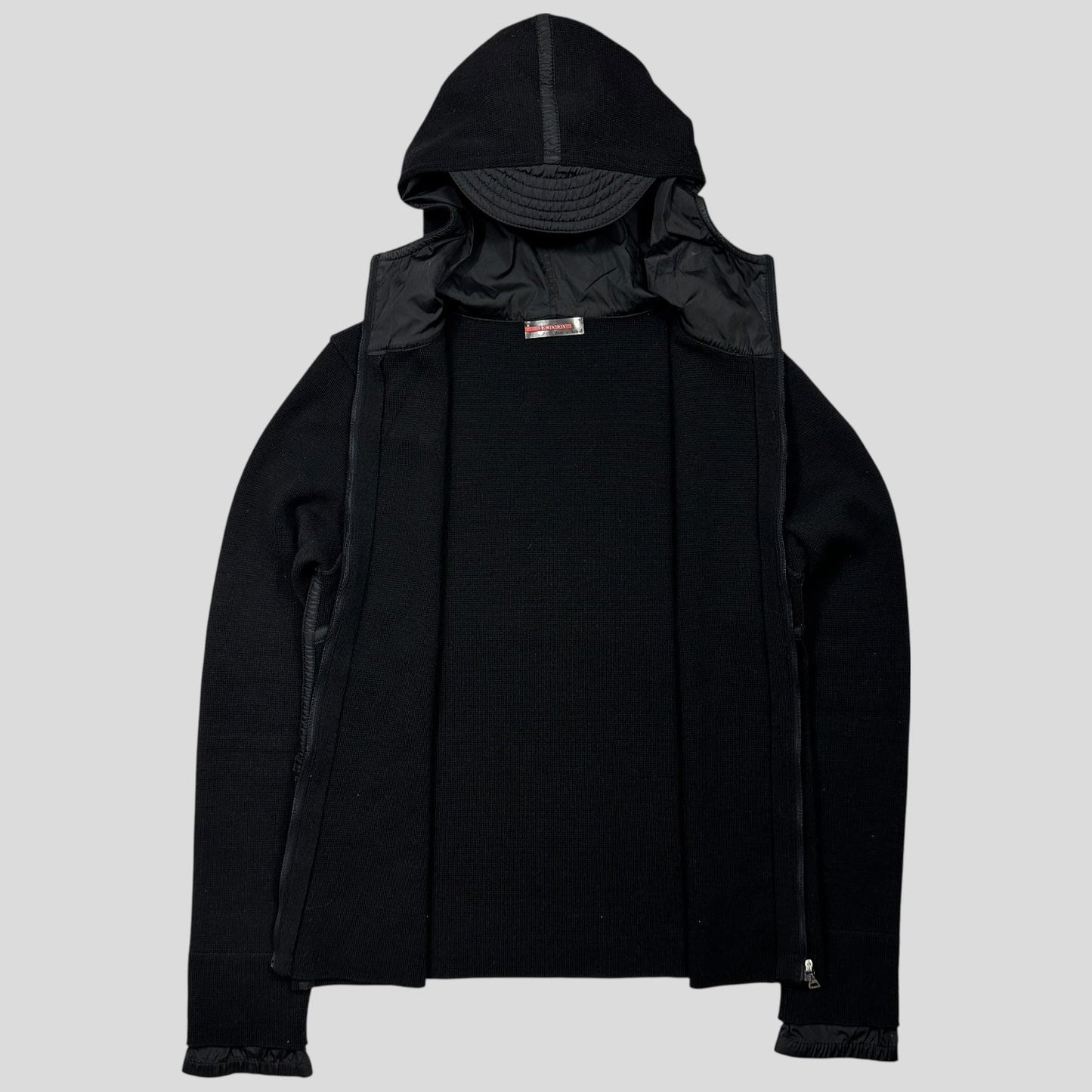 Prada Sport AW00 Ninja Hood Nylon Panel Tech Knit Cardigan - XS/S