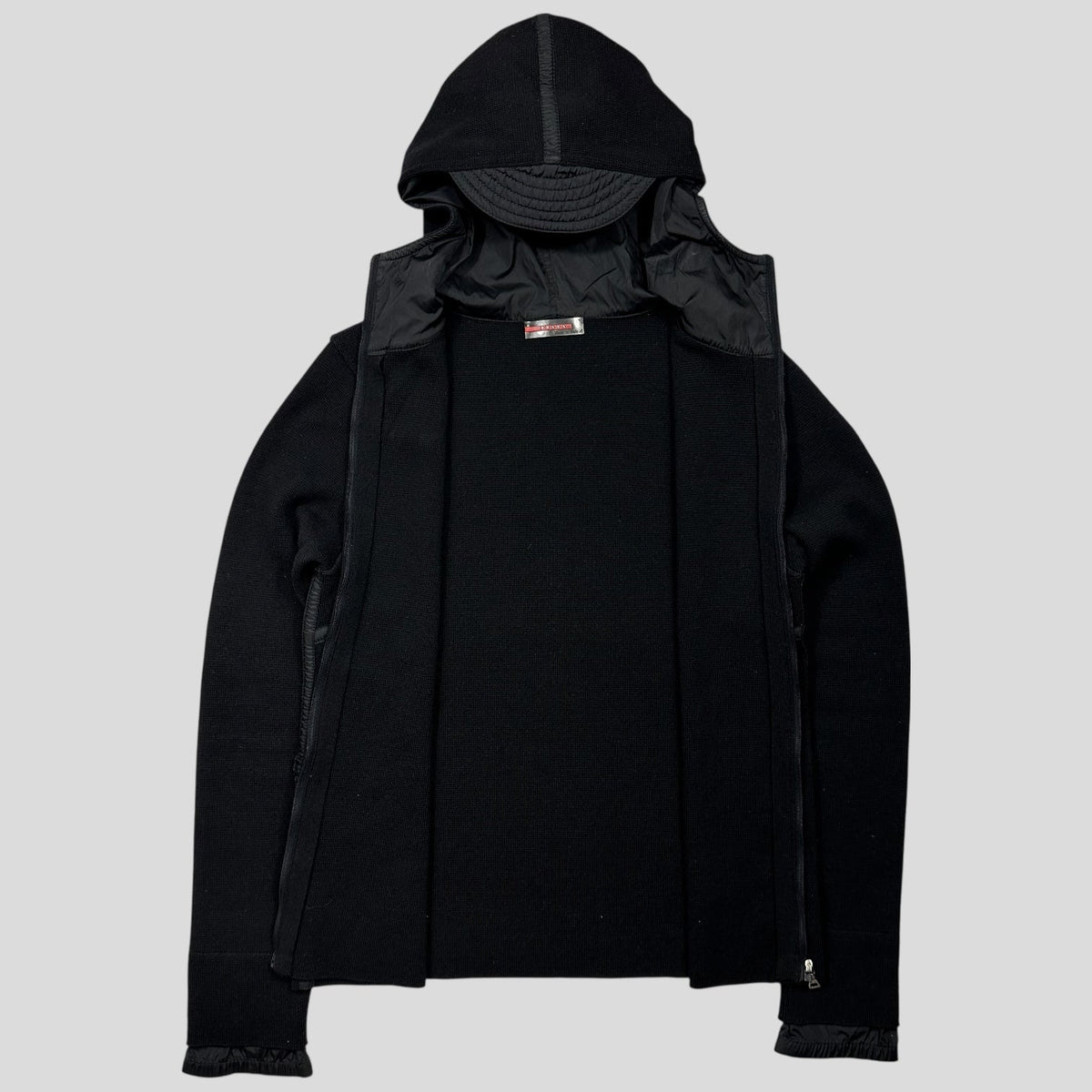 Prada Sport AW00 Ninja Hood Nylon Panel Tech Knit Cardigan - XS/S | Small, Black