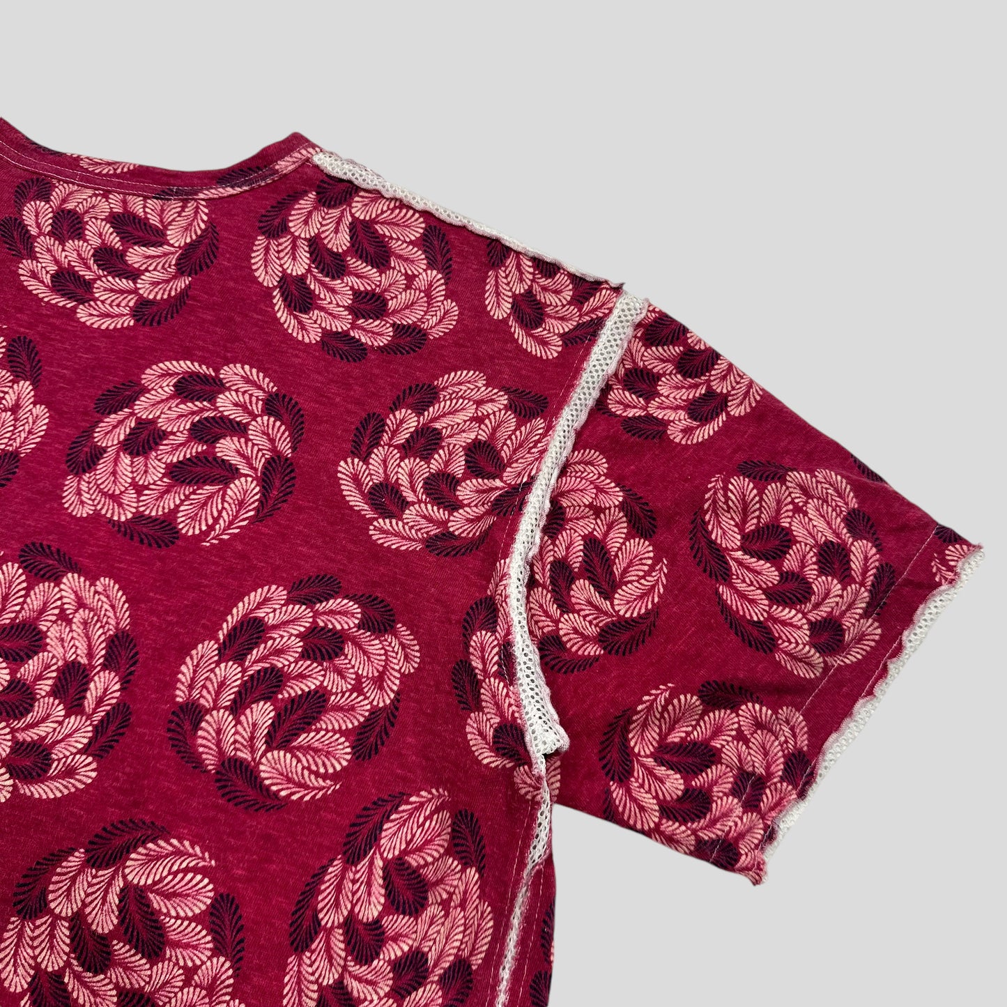 CDG Homme 2003 Feather Print Mesh Layered Technical T-shirt - M | Default Title, Red