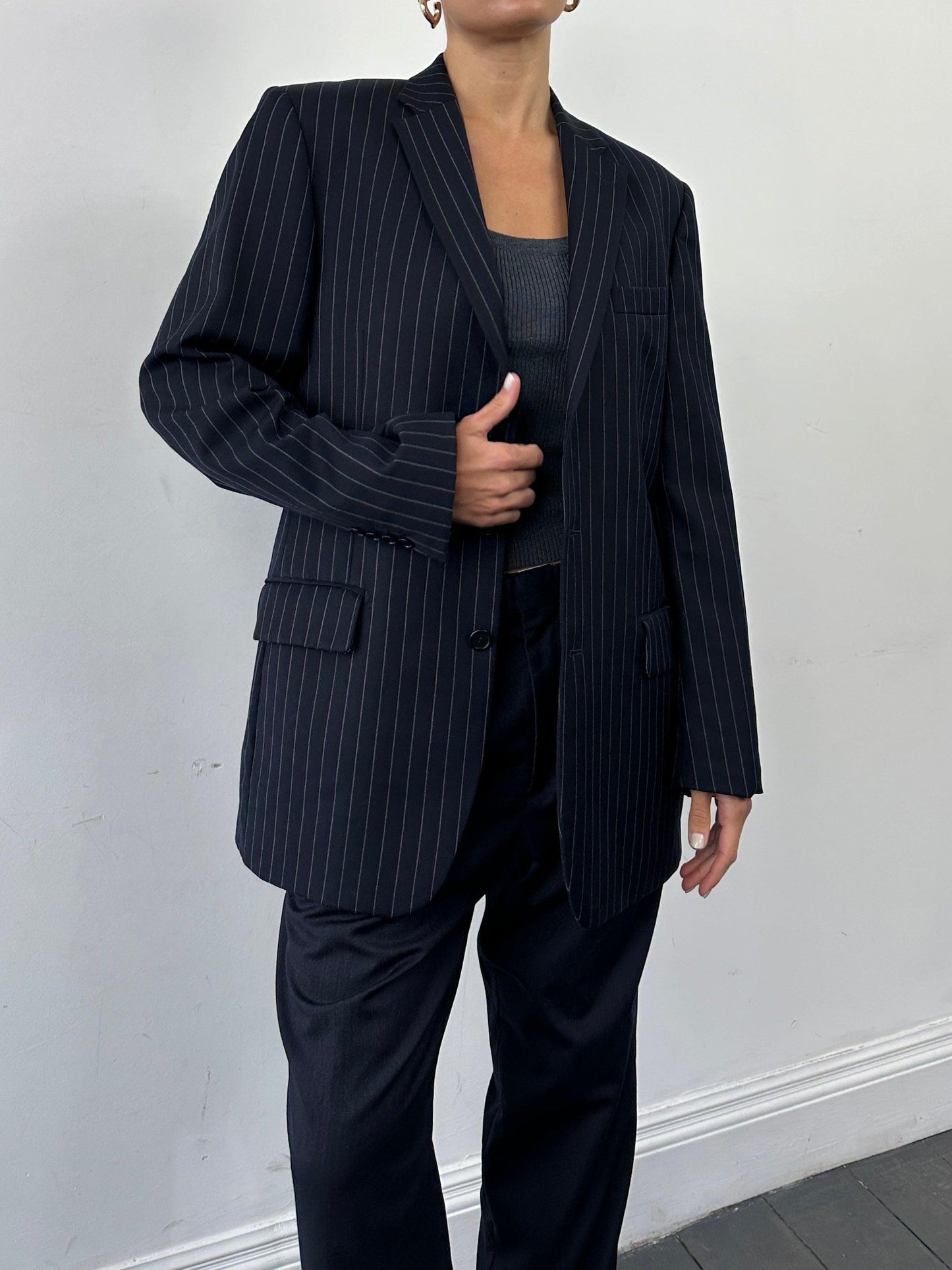 Vintage Pinstripe Pure Wool Single Breasted Blazer - 42R/XL - Known Source