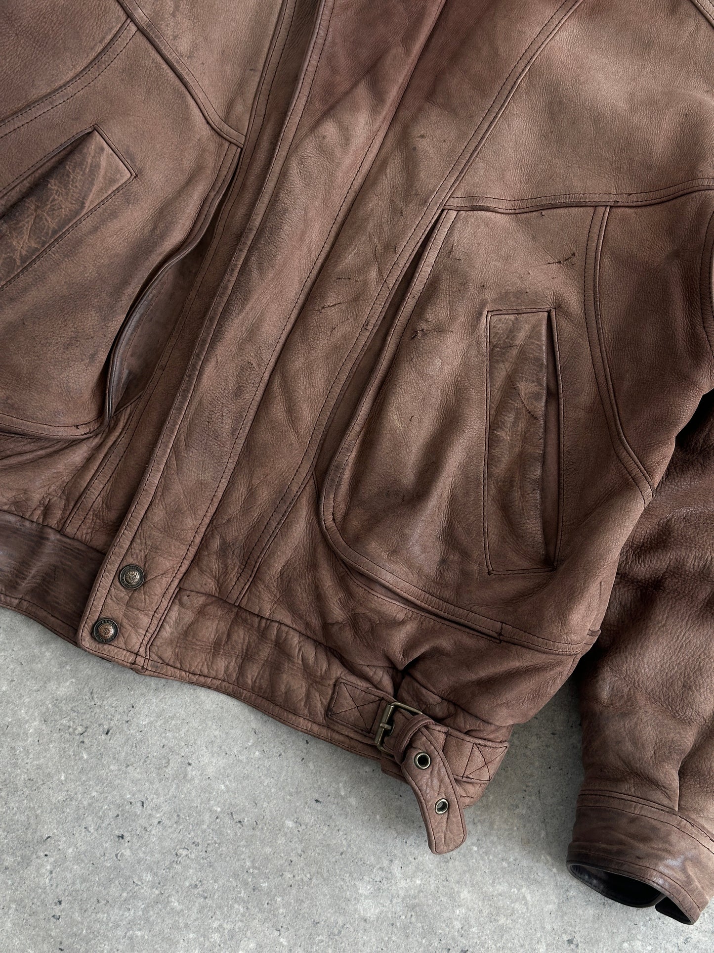 Vintage 1990s High Neck Aged Leather Bomber Jacket - L