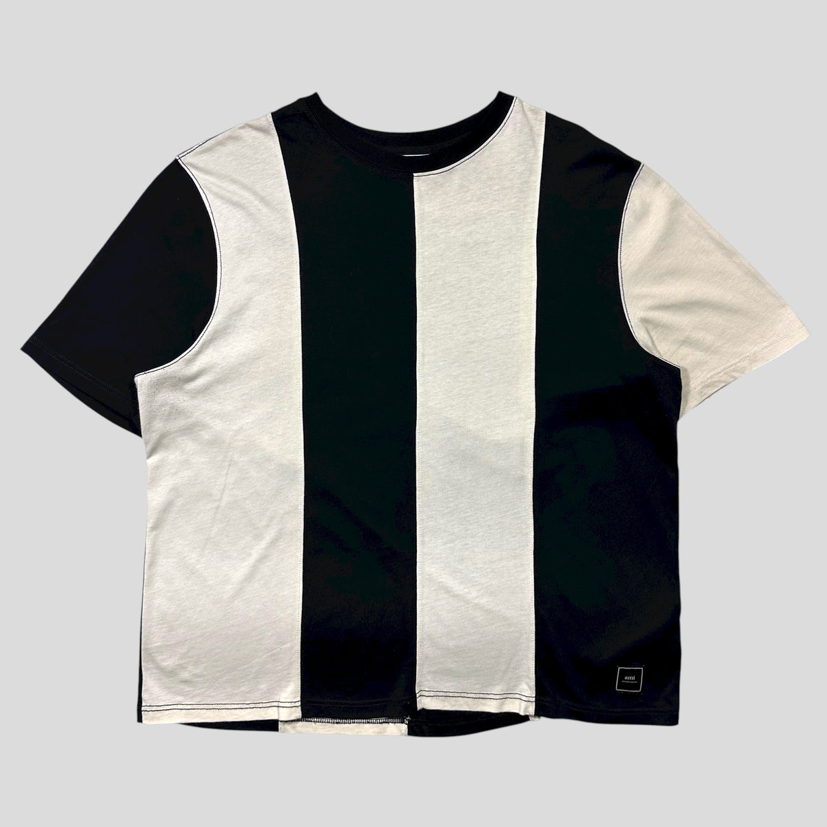 AMI Panelled Striped Heavy Cotton Logo T-shirt - XXL | Black