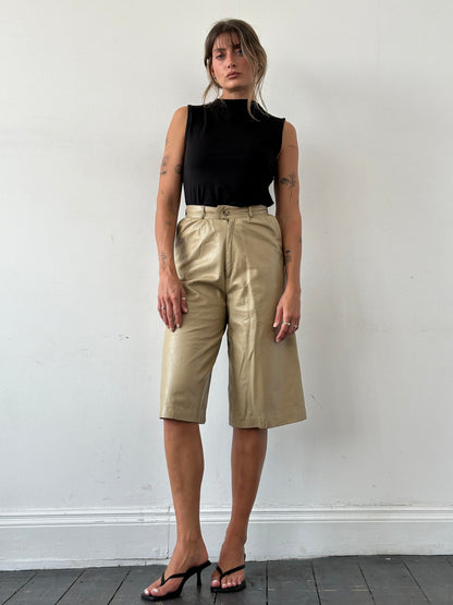 Vintage Leather Wide Leg High Waisted Long Shorts - W24