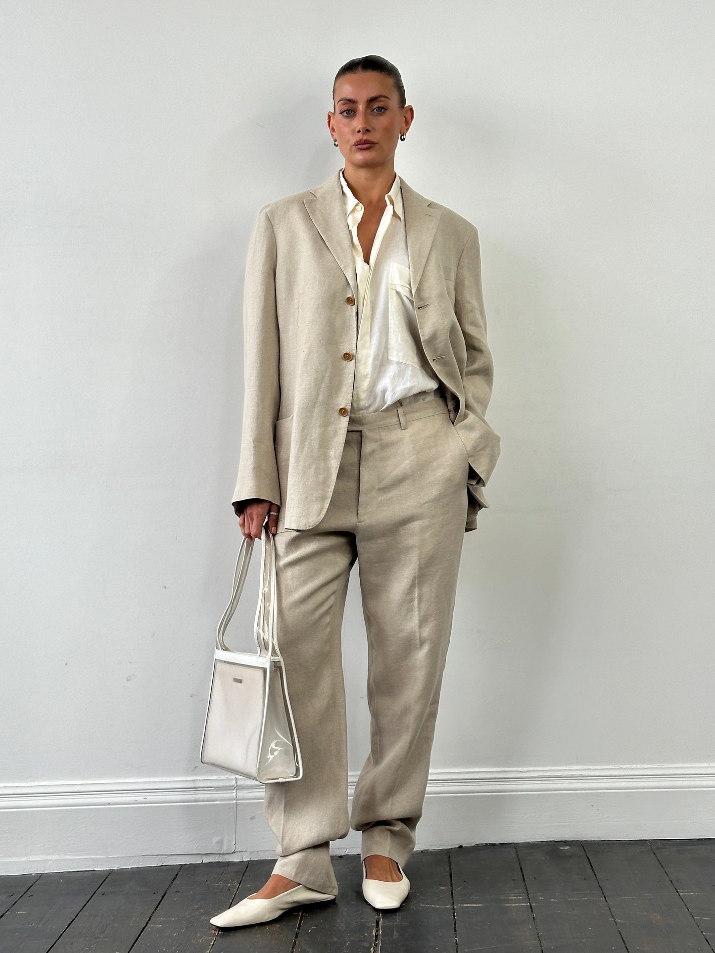 Italian Vintage Single Breasted Pure Linen Blend Suit - 42R/W34