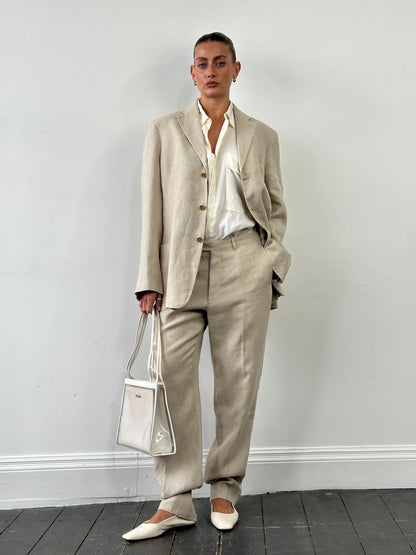 Italian Vintage Single Breasted Pure Linen Blend Suit - 42R/W34