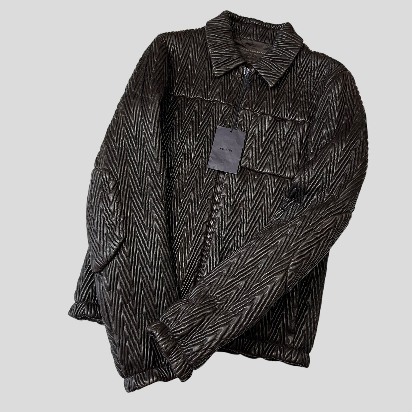 Prada Milano 2006 Runway 3D Ruched Leather Zigzag Jacket - IT48 | Default Title, Multicoloured