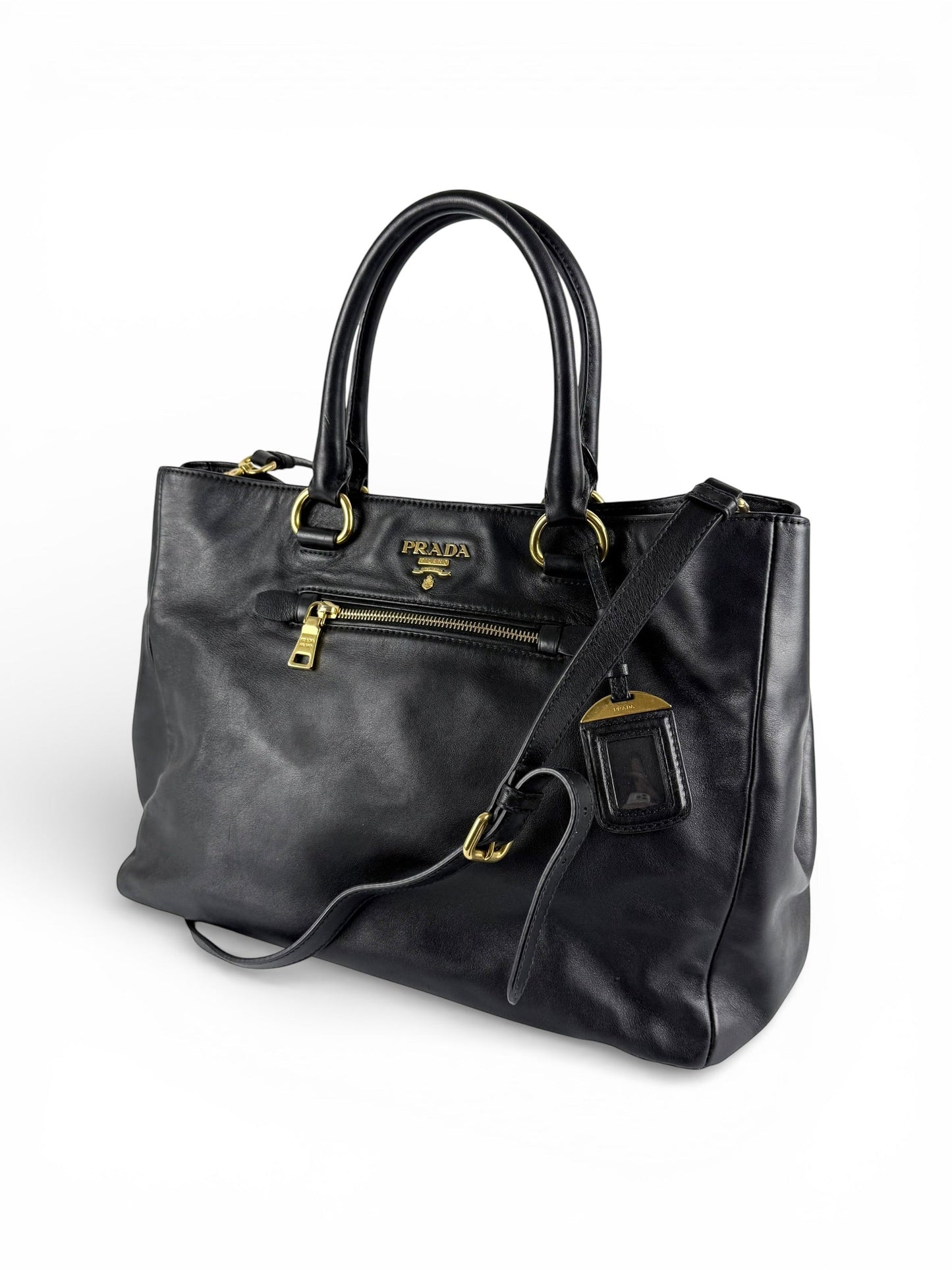 2010s Prada Nappa Leather 2Way Black Tote Bag | O/S, Black