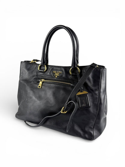 2010s Prada Nappa Leather 2Way Black Tote Bag | O/S, Black