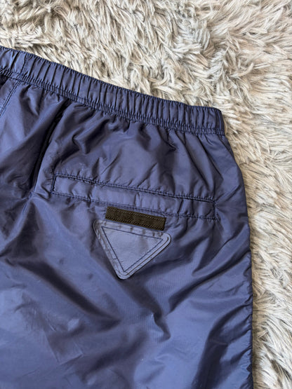 Prada Milano 2018 Triangle Double Logo Blue Nylon Shorts - IT46 | O/S, Black