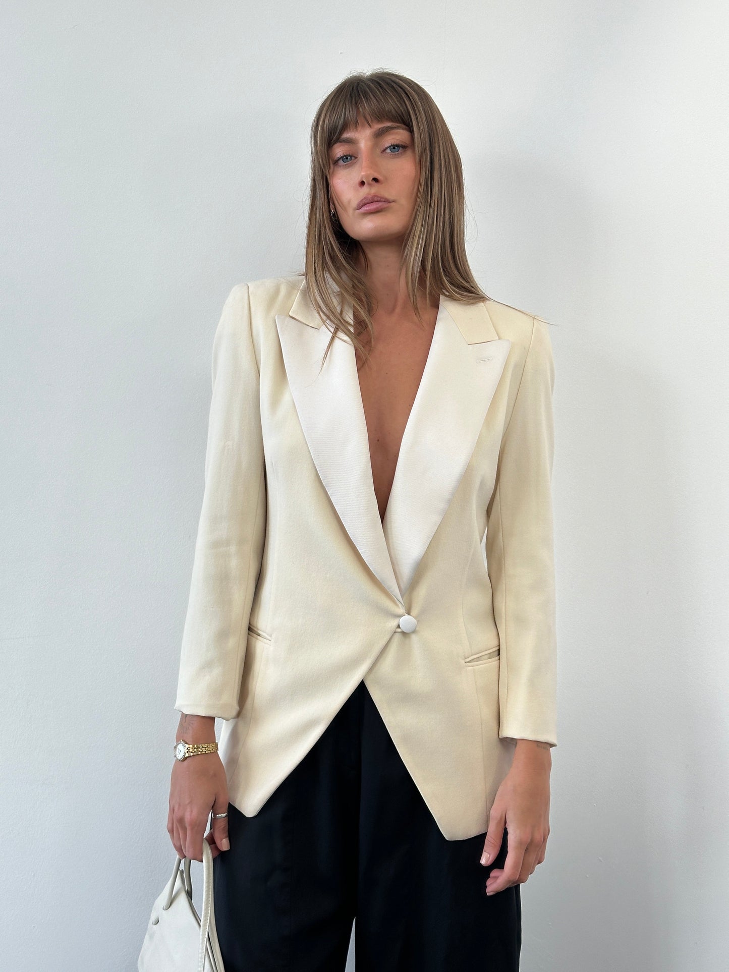 Giorgio Armani 1980s Wool Satin Tuxedo Blazer - S/M