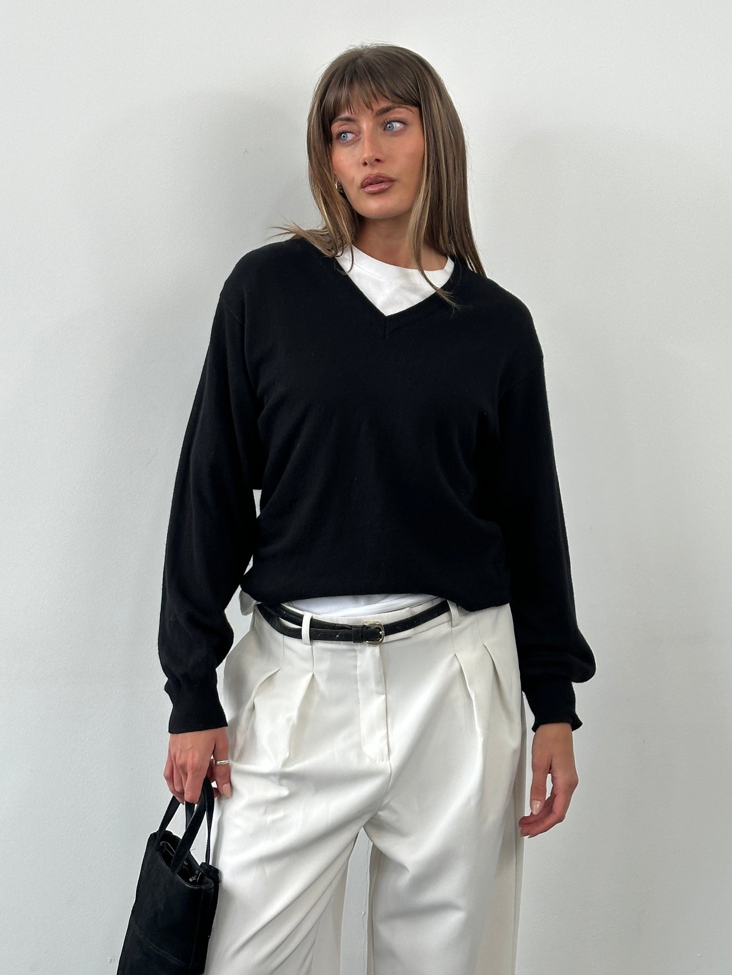 Italian Vintage Cashmere Silk V Neck Jumper - M