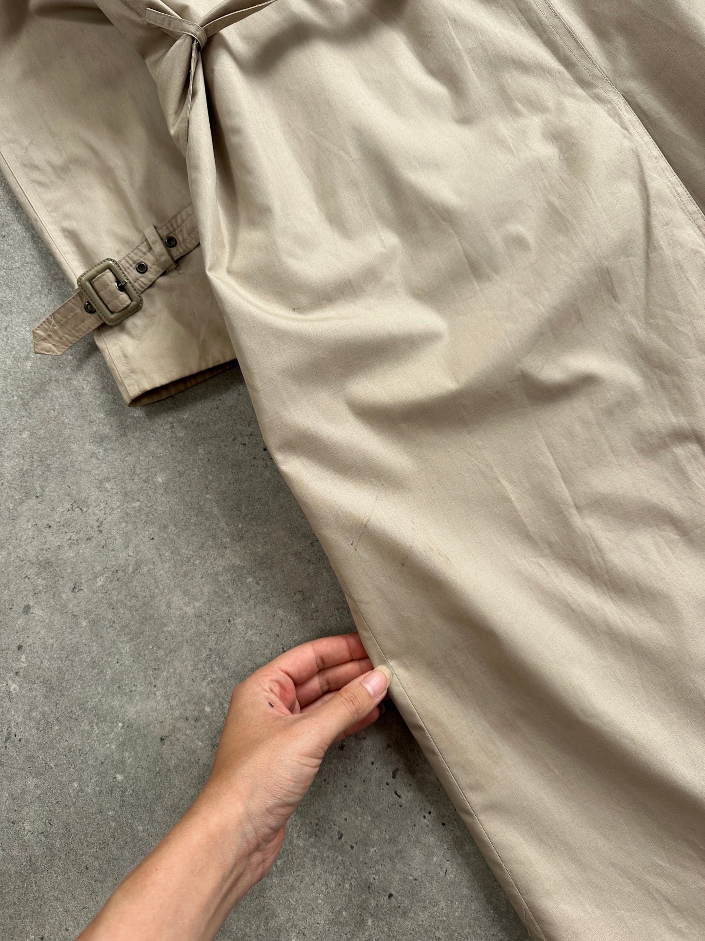 Yves Saint Laurent Pour Homme 1980s Cotton Double Breasted Belted Trench Coat - XL