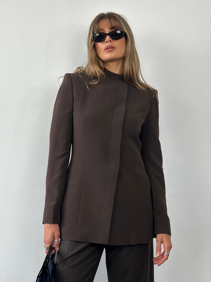 Max Mara 2000s Fitted High Neck Asymmetric Tailored Blazer - M
