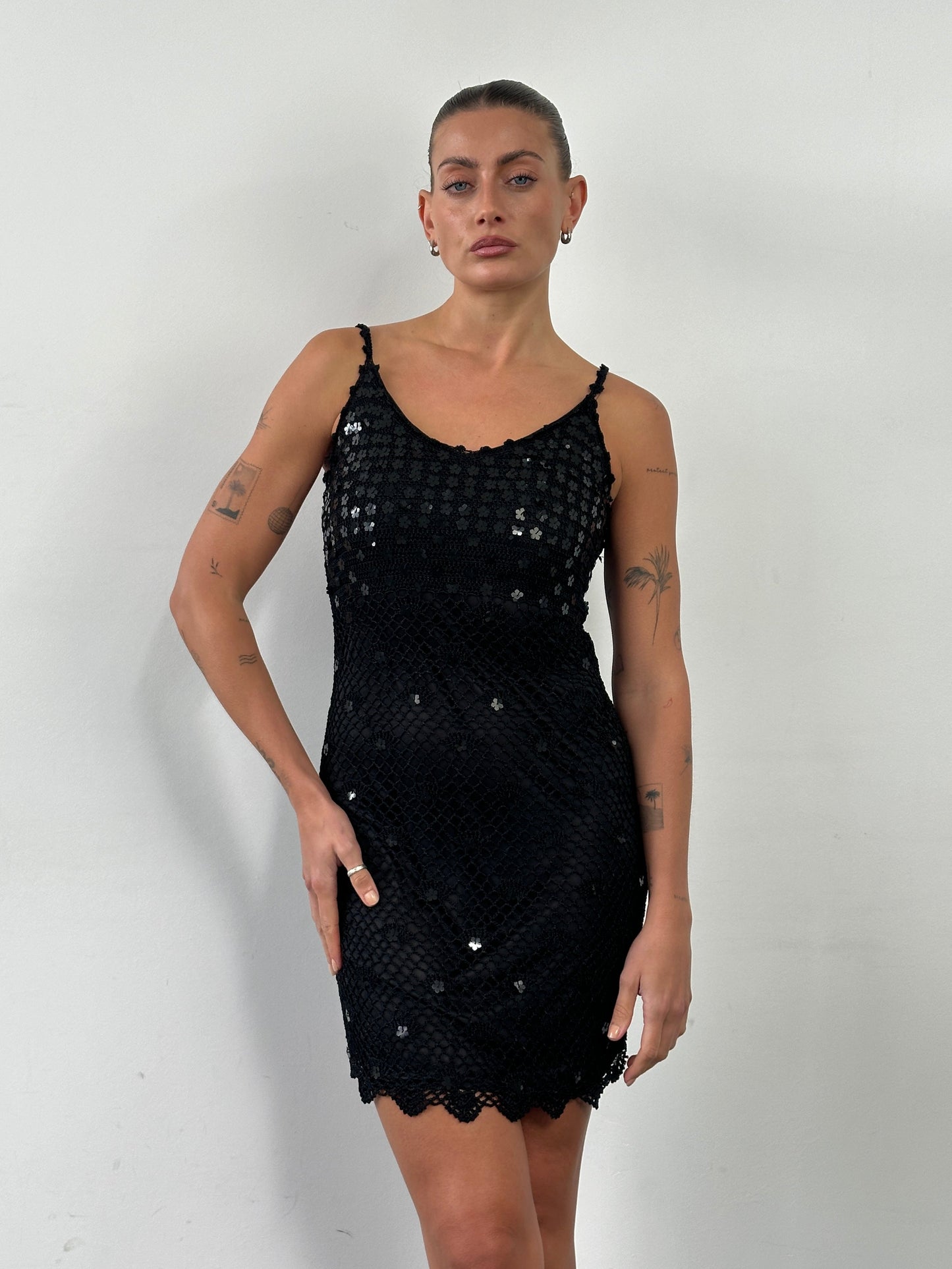 Vintage Sequin Crochet Midi Slip Dress - XS/S