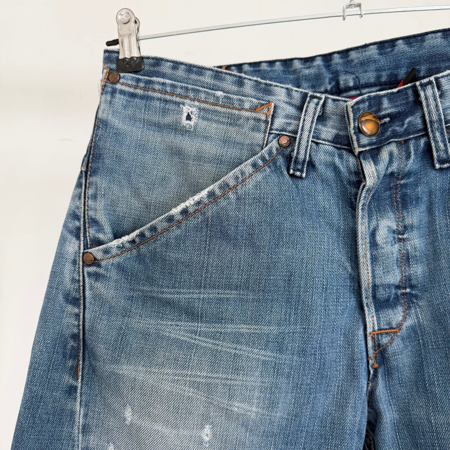 levi's engineered distressed twisted denim jeans | O/S, Red